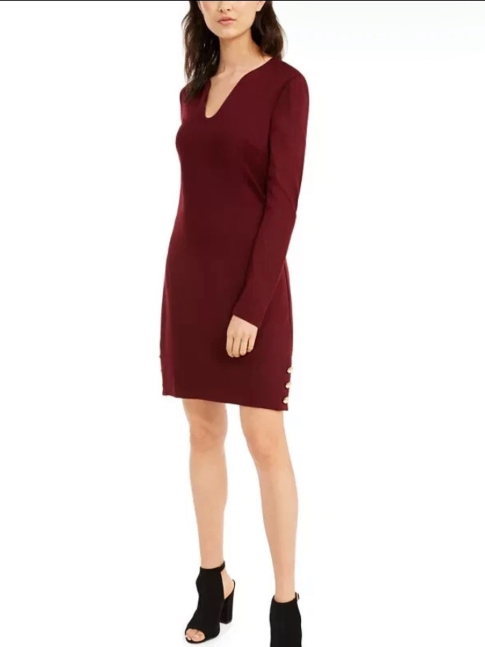 Trina Turk Shiraz Long-Sleeve Button-Accent Shift Dress